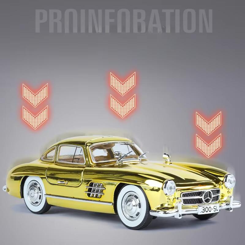 1:24 Mercedes-Benz 300SL Classic Car Electroplated Version Alloy Car Diecast Metal Model Trendy Display Ornament Kids Toys C403