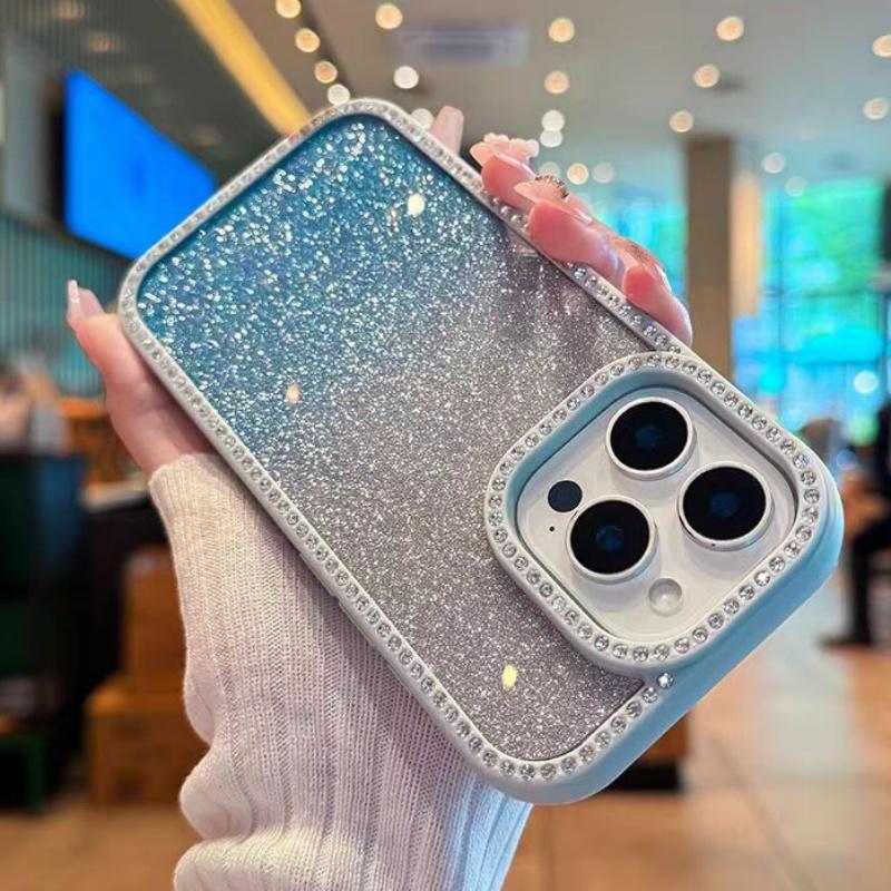 Double-sided Diamond Phone Cover For iPhone 13 14 Plus 15 16 Pro Max Gradient Color Dazzling Case For iPhone 12 11 Hard Cases