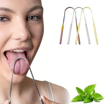 4 Colors U-Shaped Stainless Steel Tongue Scraper for Fresh Breath Oral Hygiene Coated Metal Cleaning Tool