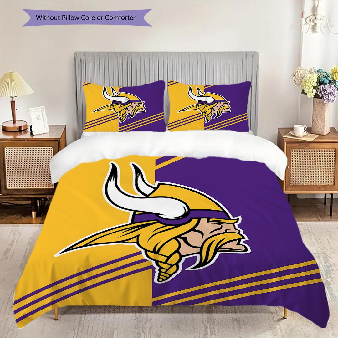 Minnesota Vikings Muster Bettwäsche Steppdecke Set Bettbezug Kissenbezug Heimdekoration Geburtstagsgeschenk (1 Bettbezug + 2 Kissenbezüge, ohne Füllung) 135x200cm