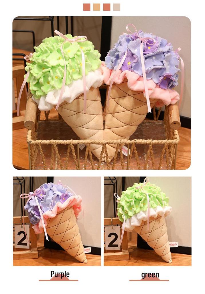 Romantic Summer Hydrangea Ice Cream Bouquet Plush Flower Ornament - Valentine's/Birthday Exquisite Gift