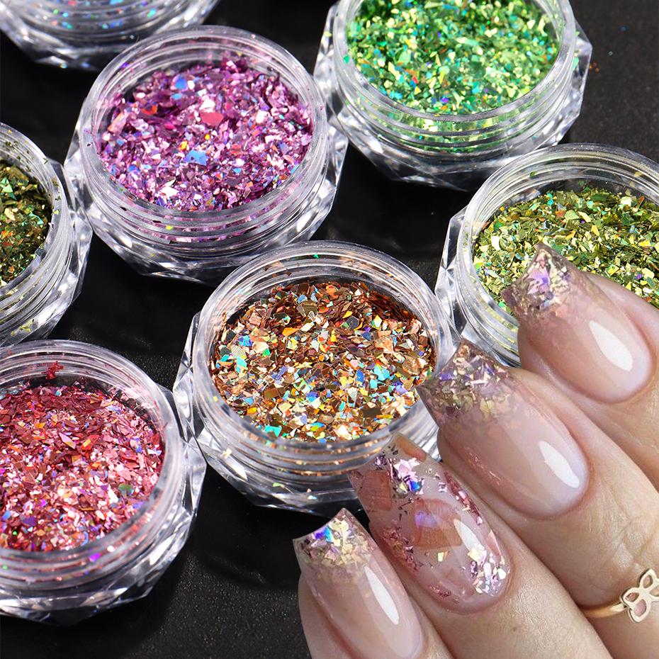 Xiaomi 12pcs Irregular Holographic Nail Art Glitter Sequins Sparkly Nail Flakes Foil Glitter Powder Mermaid Makeup Manicure Decorations