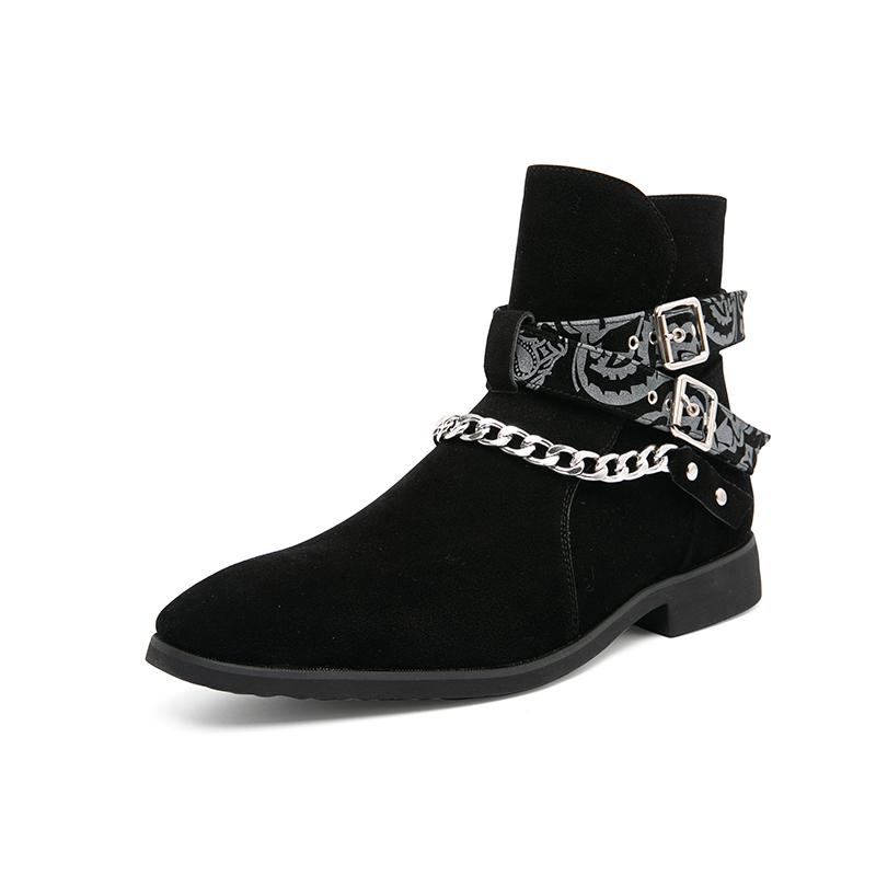 Fashion Punk Style Men Motorcycle Boots Outdoor Man Casual Leather Shoes High Top Botas Hot Sale Ankle Boots Color Matching Chelsea Boot