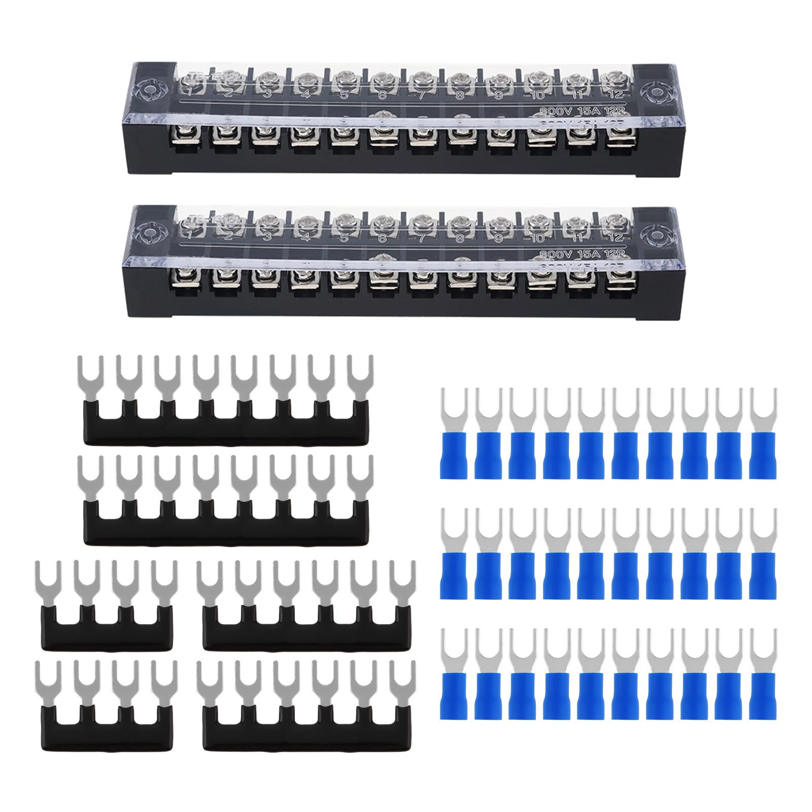 

38pcs 15A 600V 12 Position Double Row Screw Terminal Block Strips and Barrier Set, Terminal Blocks Kit синій
