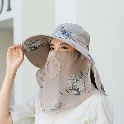 New Wide Brim Sunscreen Hat Face Neck Protection Fashion Flower Fishing Cap Breathable Anti-UV Beach Cap Summer