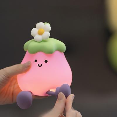1Pc Cartoon Eggplant Night Light Bedroom Soft Light Eye Protection with Sleeping Atmosphere Silicone Light Three-speed Adjustment Delay Turn Off Light
