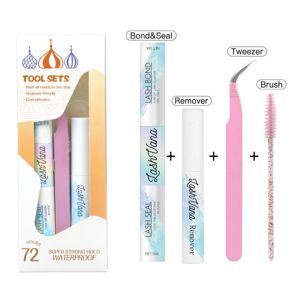 Waterproof Eyelash Extension Glue With Tweezers Non-Irritating Lash Clusters Kit With Remover With Brush Lash Glue Remover