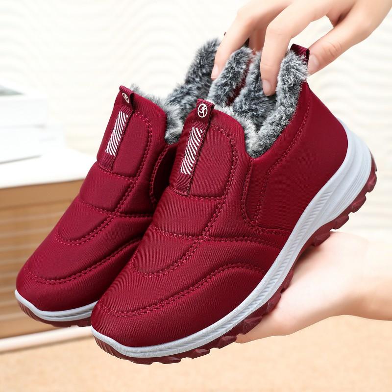 Womens Mens Winter Cotton Shoes Warm Fleece Lined Slip On Ankle Boots Plus Size Non Elderly Parents