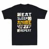 Unisexga Anime Cotton Eat Japan Tee Funny Black Sleep Shirt Otaku Shirt T Repeat