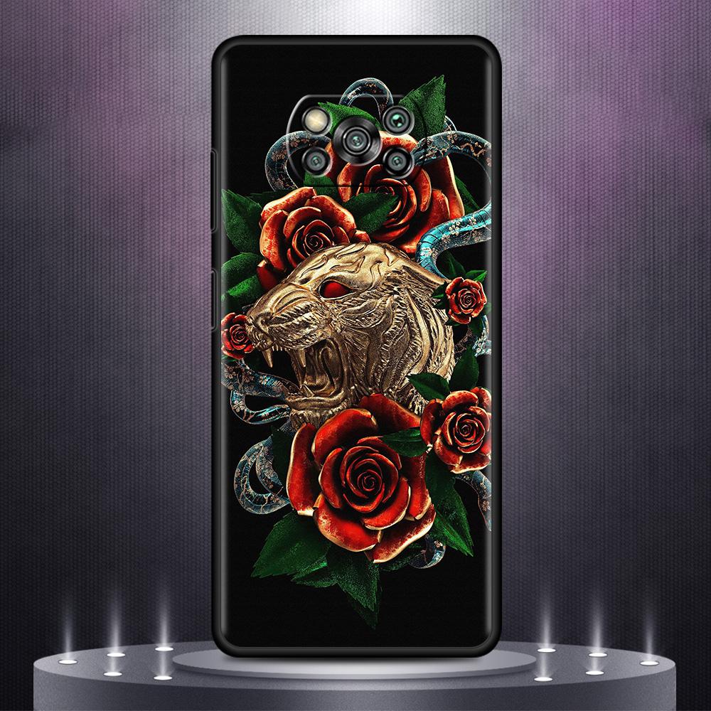 Czarne Miękkie Etui Na Xiaomi Mi Poco X3 NFC 10T Pro 11 11T Note 10 Lite 9T M3 F3 A2 F1 TPU Pokrowiec Na Telefon Komórkowy Różany Szkielet Czaszka