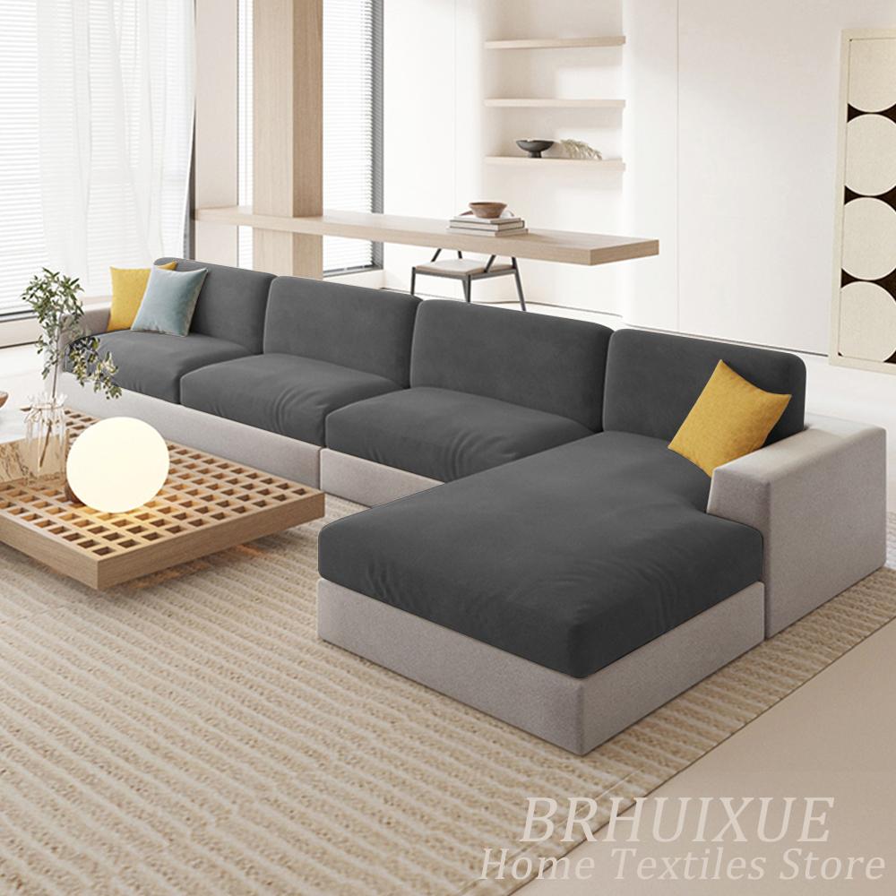 Velvet Sofa Cushion Cover For Living Room Anti-Slip Elastic Sofa Cover Solid Color Soft Slipcover Home Decor Furniture Protector