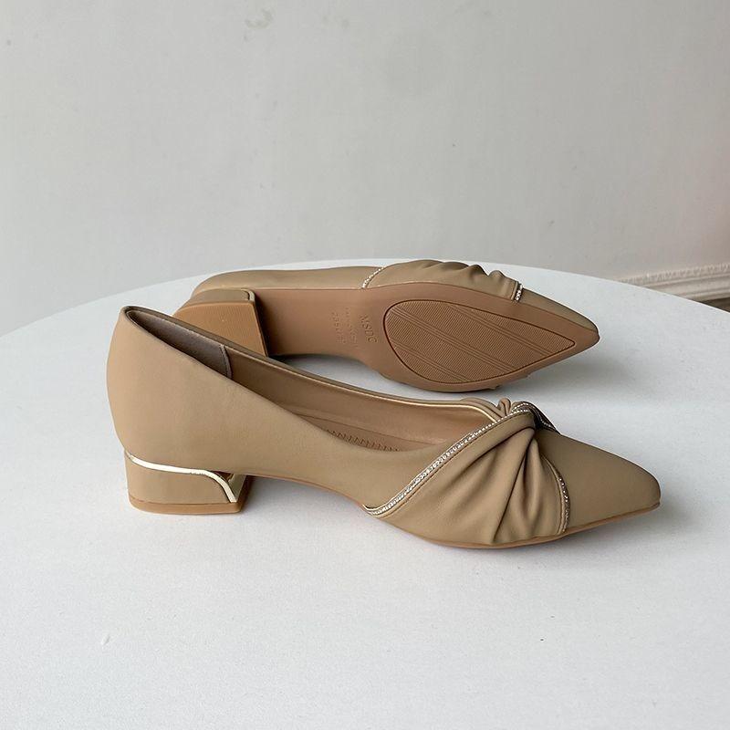 Fashion 2025 Fashionable Style Women's Mid Heel Crystal Embellished Pointed Toe Single Shoes Autumn New Arrival Versatile