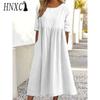 HNXC Women's Fashion Summer Spring Solid Color Print Short Sleeve O-Neck High Waist Casual Dresses