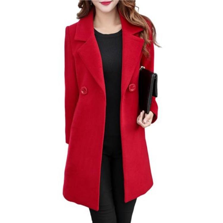 Dames Winterjas Koreaanse Stijl Herfst Grote Maten Warm Dubbele Knopen Dikke Kraag Lange Mouwen Effen Kleur Damesjas