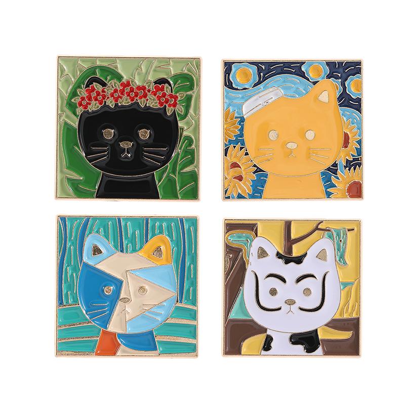 2-8pcs/set Cute Cat Enamel Pins Cartoon Big Eyes Black Kitties with Knife Animal Brooches Lapel Badge Jewelry Gifts For Friends