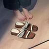 Thick-soled Open-toed One-word Cool Slippers Women's Wear Square Head Temperament Slippers Vacation Beach Shoes