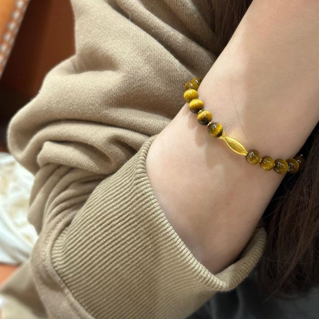 Golden Tiger's Eye Stone Bracelet Female Niche Design New Chinese Retro Small Goldfish Beaded Handwoven Bracelet for Girls