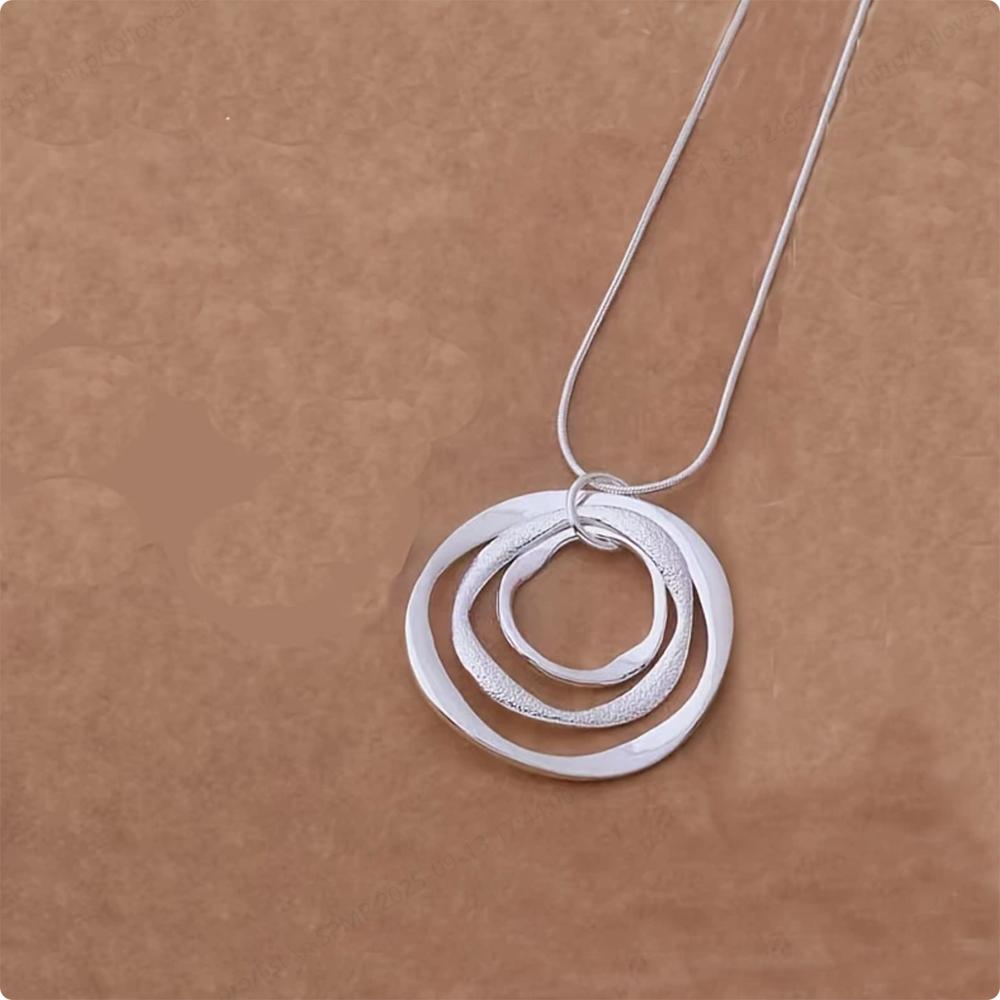 Copper 40-75cm Three-Ring Pendant Frosted Pendant Necklace for Women, Jewelry Accessories, Wedding Party