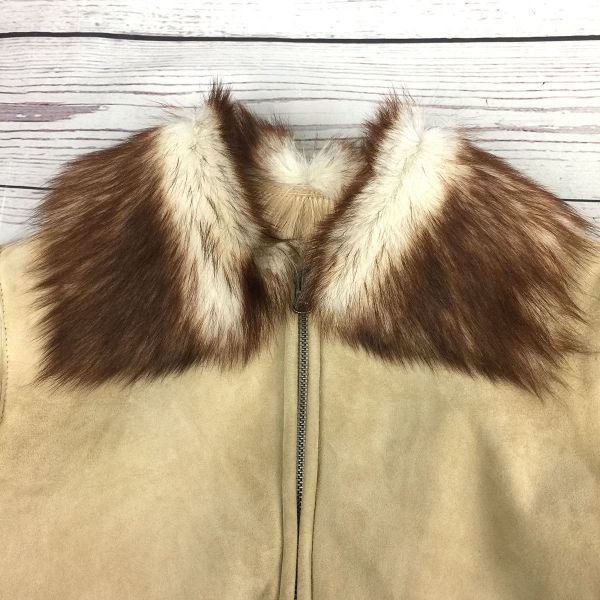 Macphee Lamb Leather Jacket Outer Women L Beige Angora Fur Suede Leather(USED)
