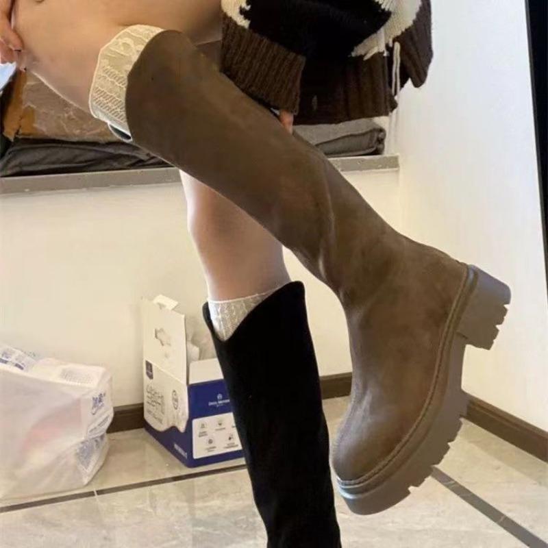 Thick-soled boots Skinny boots New autumn and winter boots Women's widened large tube circumference heightened elastic boots