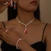 2026 European and American High-end Gemstone Love Fashion Luxury Dinner Style Earrings Necklace Two-piece Jewelry Set
