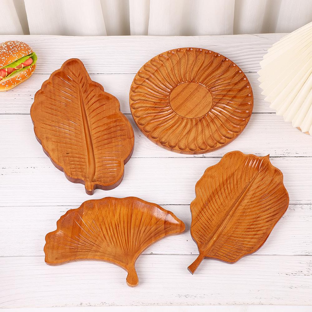 Pine Leaf Shaped Wooden Snack Plate - Fun Fruit Bowl for Home, Solid Wood Dried Fruit Plate