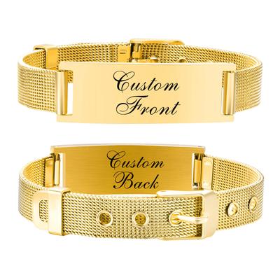 Personalisierte ID-Armband für Damen Herren, Verstellbare Kettenglieder, Mailänder Uhrenarmband Edelstahl Vergoldet