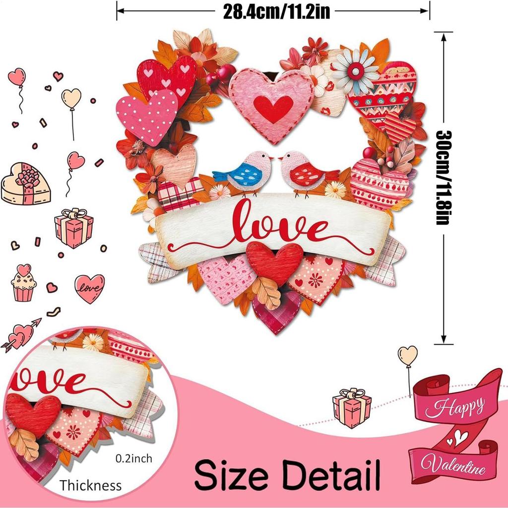Valentine's Day Door Sign Wooden Valentine Heart Porch Sign Decor Front Door Wreath Decorations For Porch Farmhouse Wall Window