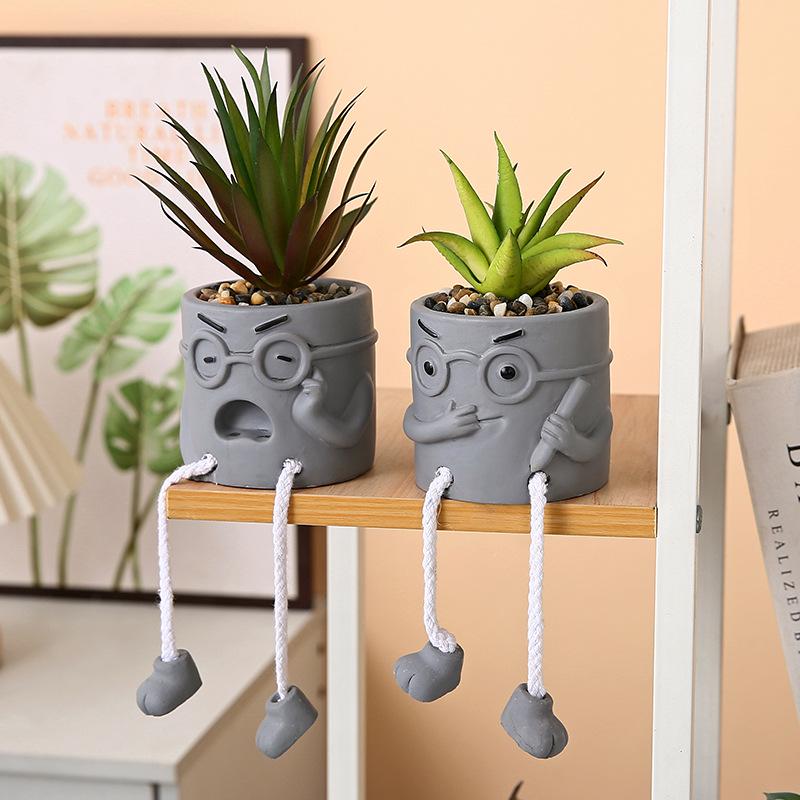 Green Plant Hanging Foot Doll Ornament: Cute Cement Candle Holder for Home Decor