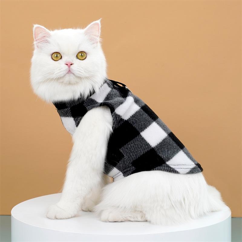 Pet Clothing Autumn and Winter Fleece Plaid Vest Teddy Bigbear Dog Cat Clothing Supplies