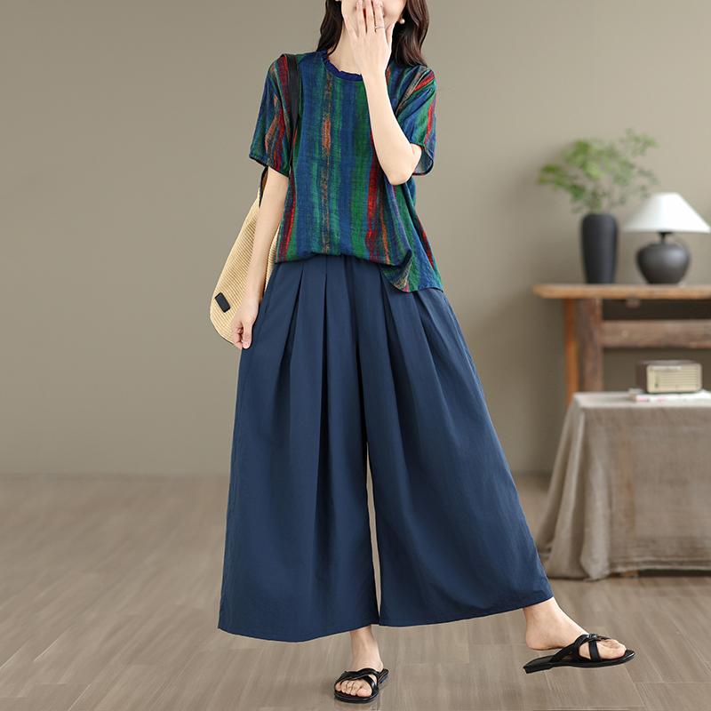 DIMANAF Plus Size Summer Pants Suits Women Sets Suits Loose Tops Shirts Long Pants Cotton Vintage Casual Clothing