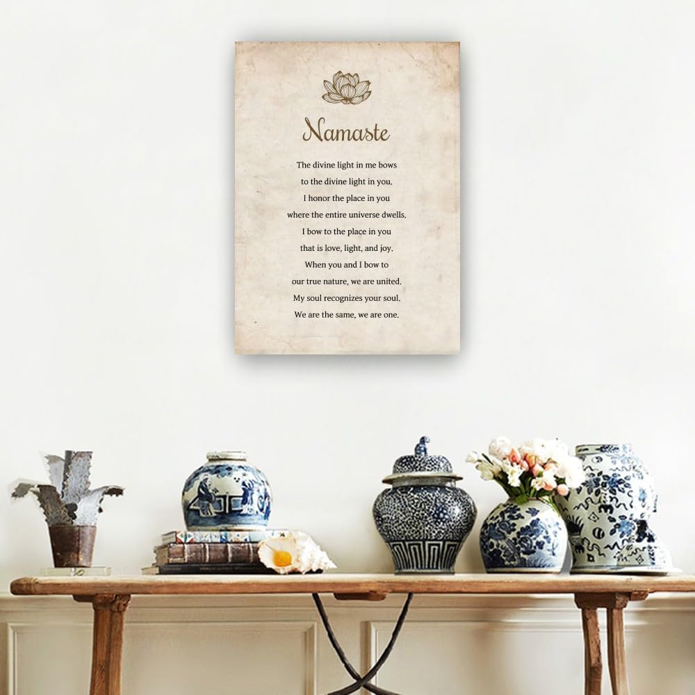 Zhahugge Namaste Wall Art Prints Lotus Flower Wall Art Meditation Poster for Bedroom Modern Home Wall Artwork Deco Decor Picture Painting Canvas