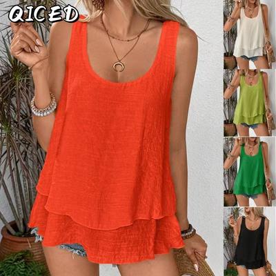 Bluse e Camicie Casual da Donna a Maniche Corte con Scollo a U e Stampa Tinta Unita