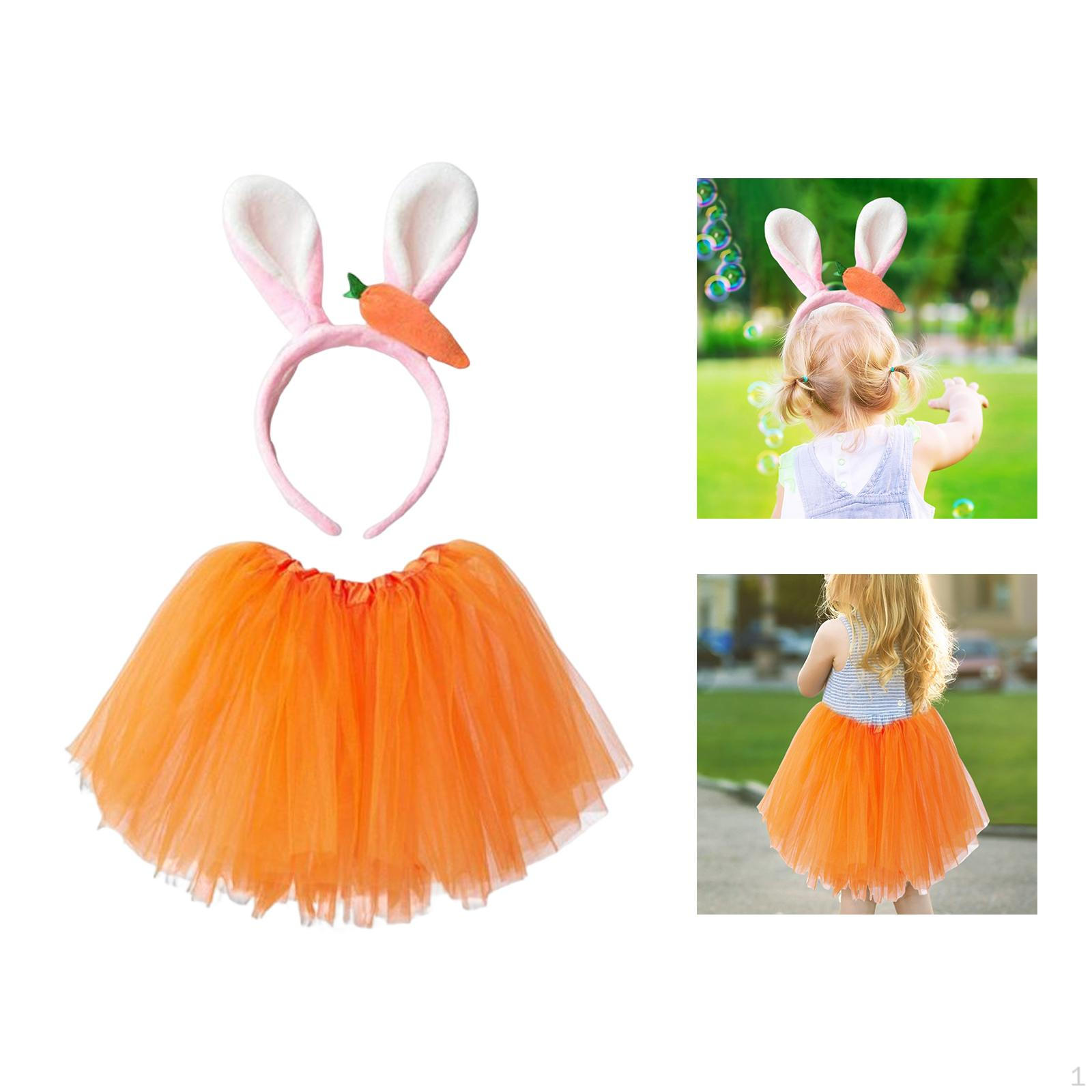Adorable Easter Bunny Costume, Kids Rabbit Ear Carrot Headband Tutu Gauze Skirt Dress up for Photo Headband and Skirt