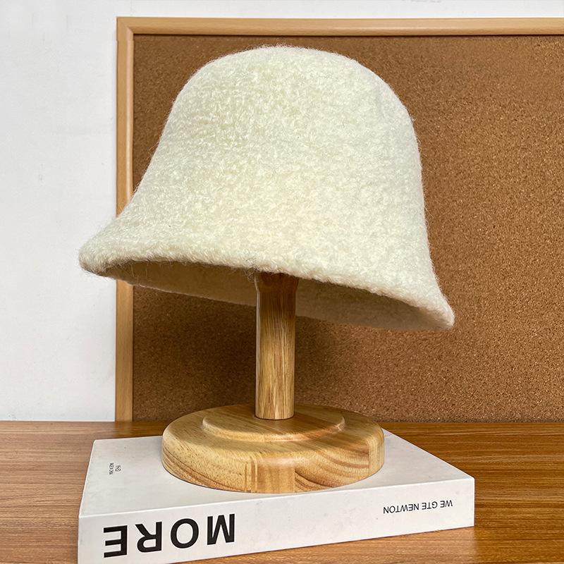 Lamb Wool Solid Color Fisherman Hat Autumn and Winter Face Showing Small Table Lamp Hat Girl Birthday Style Plain Face Covering Warm Basin Hat