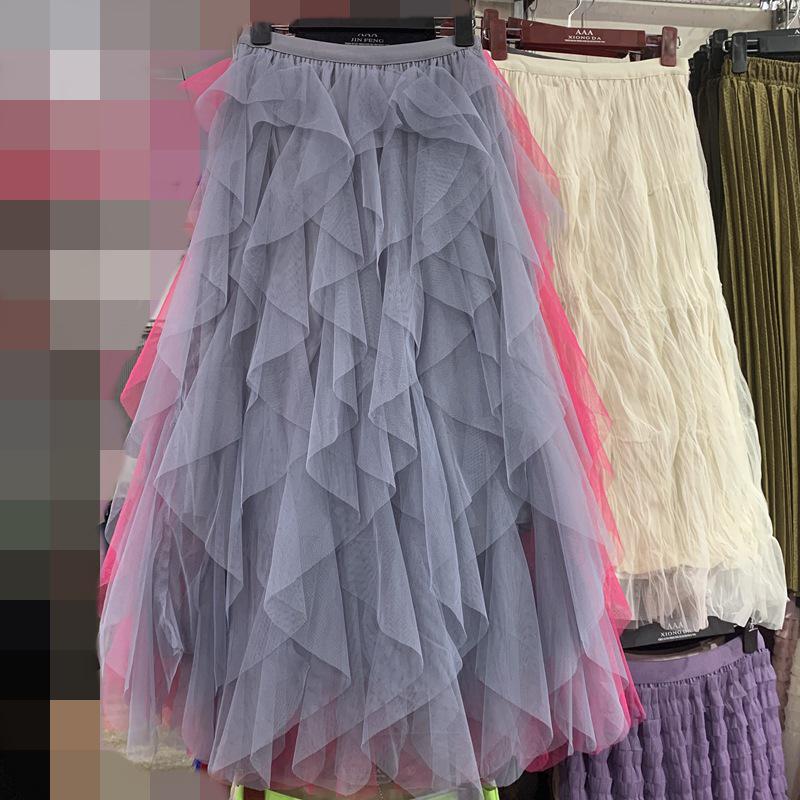 Irregular Mesh Women's Skirt Autumn/Winter 2025: Multi-Layer Cake Puffy Long Skirt, Super Fairy Temperament Dress