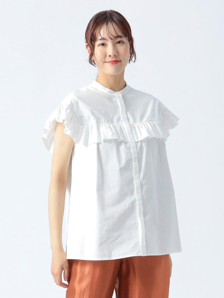 Beams Heart Band Frill FREE Women's S/S Shirt, Collar, Blouse, OFF_WHT