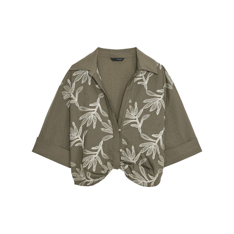 Zaprha 2025 Autumn New Women Lapel Curling Short Sleeve V-neck Contrast Color Embroidery Shirts Top 3564156