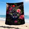 1pc Floral Cat Artwork Outdoor Soft Polyester Flannel Throw Blanket Versatile for All Seasons , Soft , Cozy , Warm All Season Quilted Throw ,