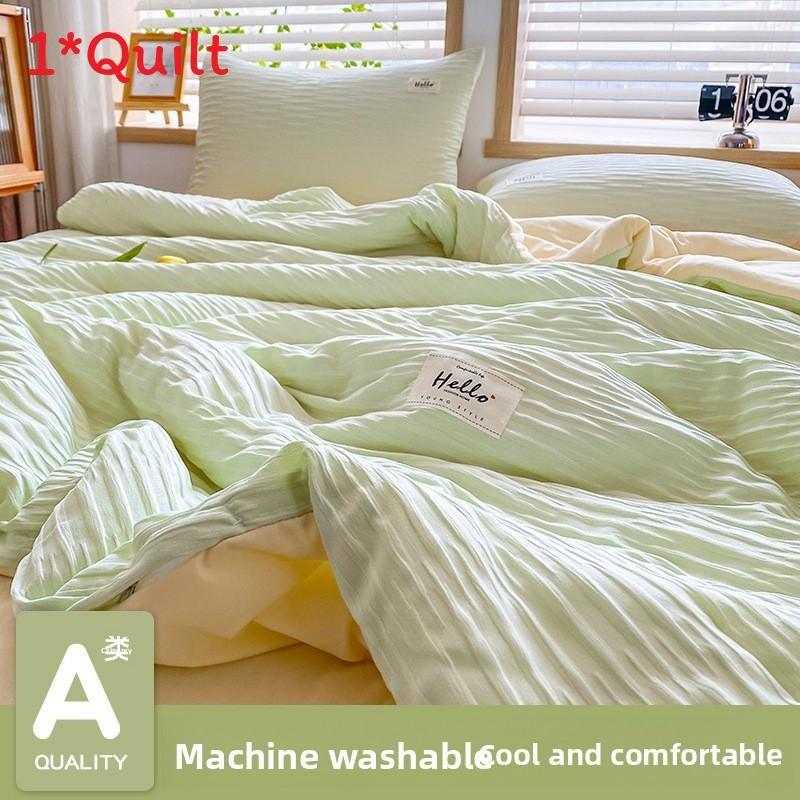 Water Wash Cotton Summer Quilt Set With Bubble Yarn Fabric For Breathable Sleep 150x200cm зелёный