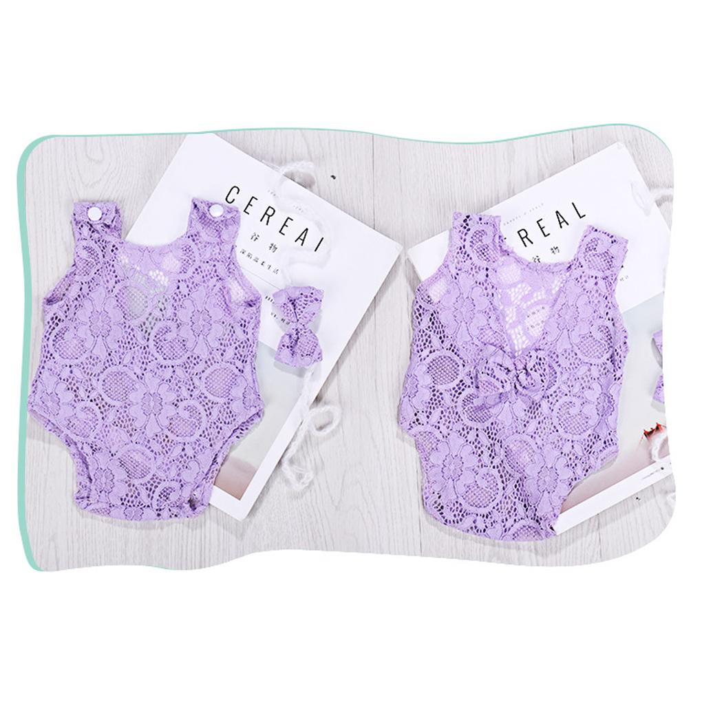 Newborn Photography Props Baby Cute Lace Outfit Headband Girl Children Solid Color Photo Costume Birth Accessory