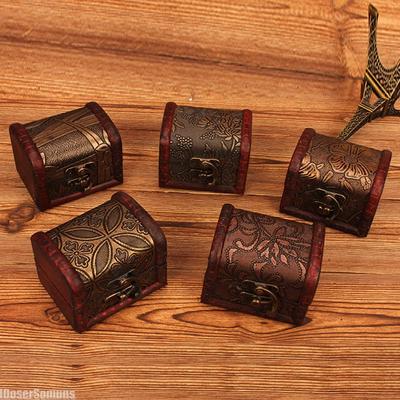 Retro Jewelry Storage Box Lock Necklace Necklace Ring Earrings Wooden Box Old Craft Miscellaneous Small Storage Box Organizer