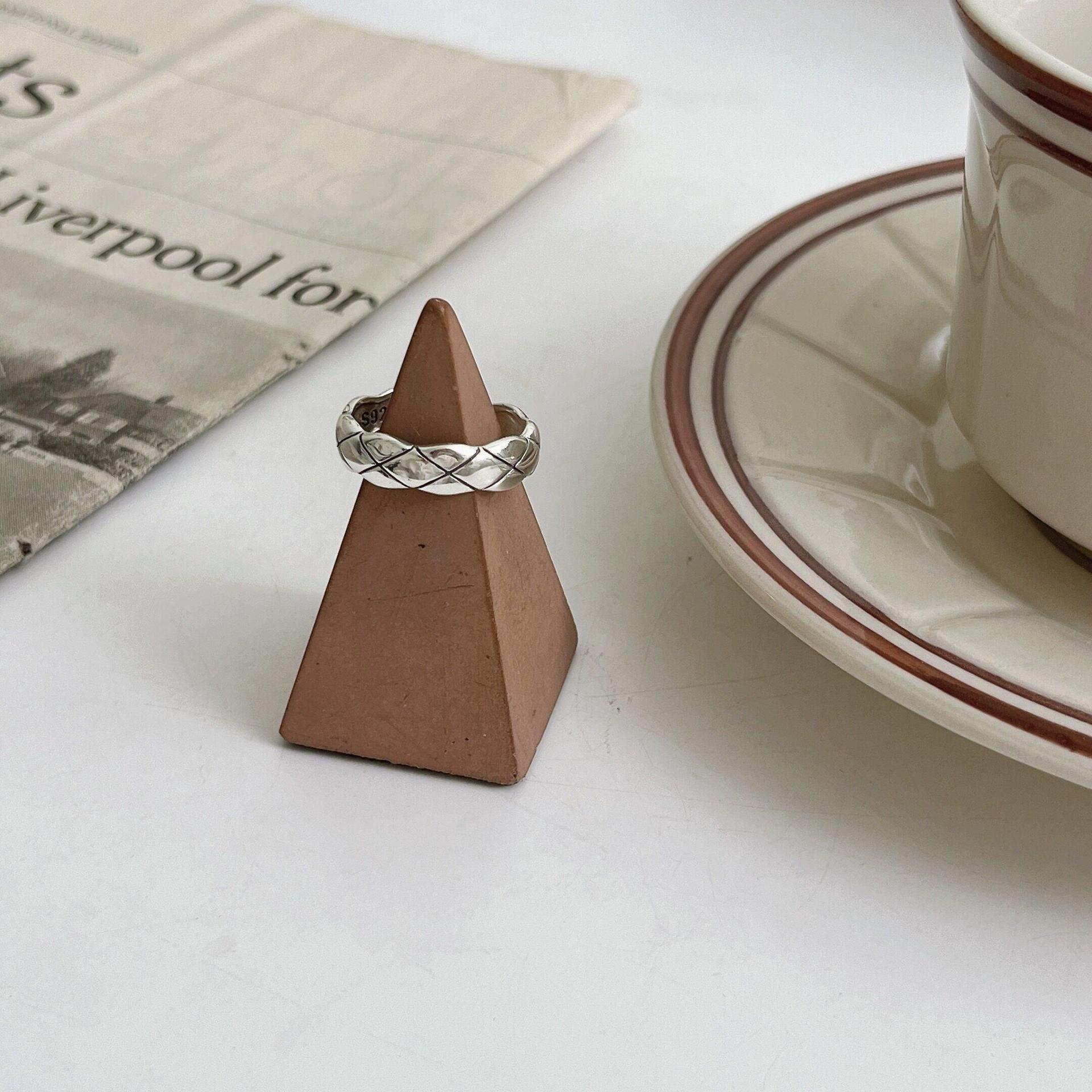 Korean Style Geometric Grid Adjustable Rainbow Ring for Women