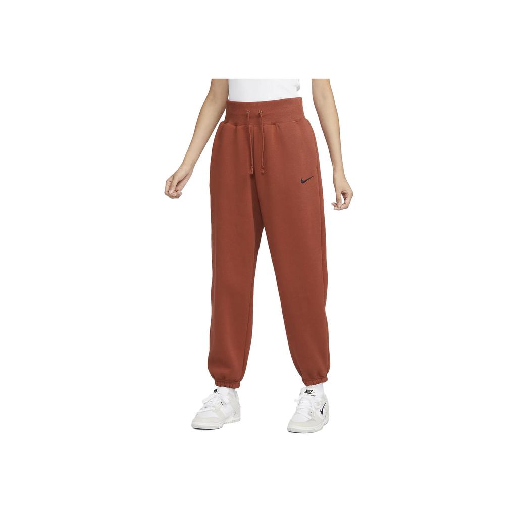 Nike Dámské pletené jogger kalhoty s vysokým pasem, elastickou stahovací šňůrkou, spodní díl, rezavě oranžová DQ5888-832