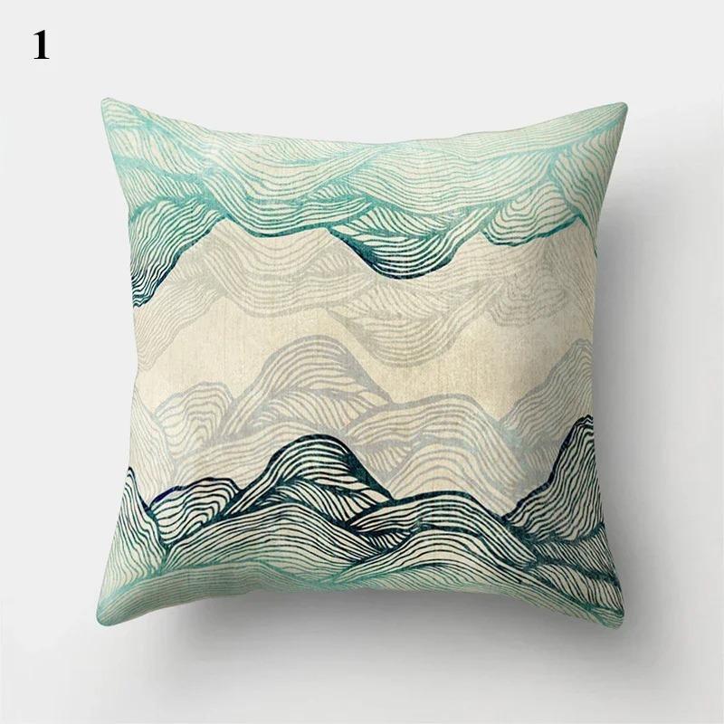 Simple Green Plant Cactus Pillowcase Geometric Line Floral Pattern Cushion Fresh Ins Style Home Sofa Decorative Pillow