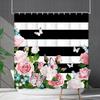 Shower Curtain Waterproof and Mildew-proof Digital Printing Horizontal Strip Plant Flower Printing Shower Curtain Partition Curtain Free Punching