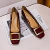 Square Head High Heels Women's Thick Heel 2025 New Patent Leather Burgundy Middle Heel Shoes Spring and Autumn French Niche Square Head Single Shoes