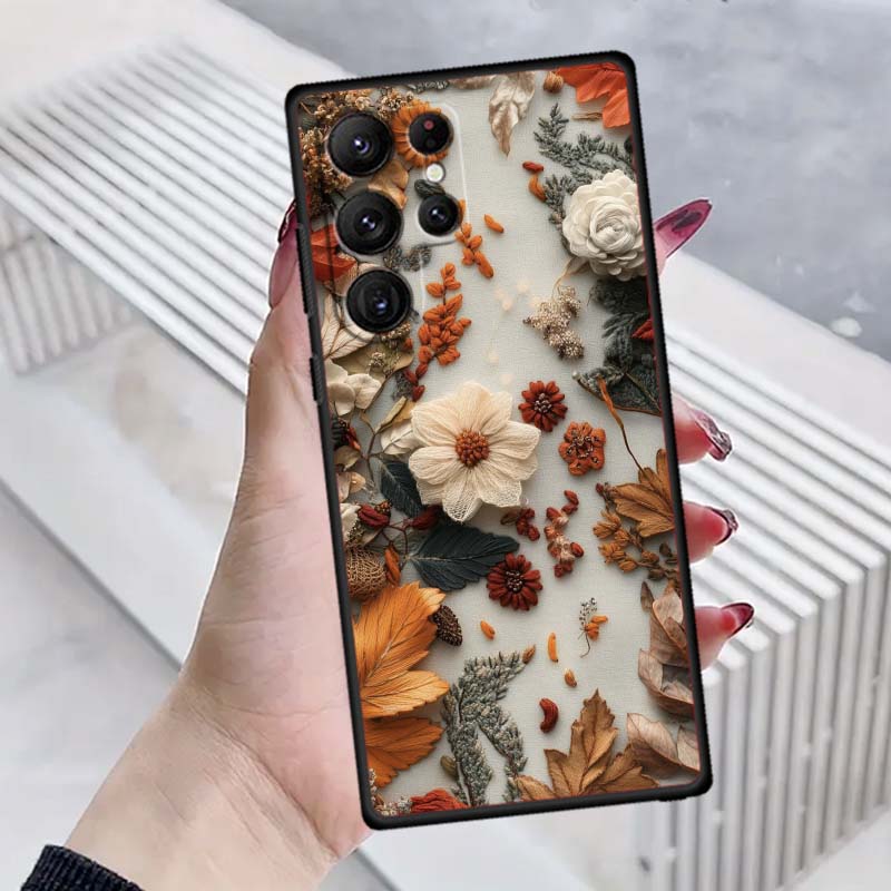 Butterfly flower pattern Phone Case For Samsung Galaxy S26 S25 S24 S23 S22 S21 S20 Ultra Plus FE 5G Black Soft TPU