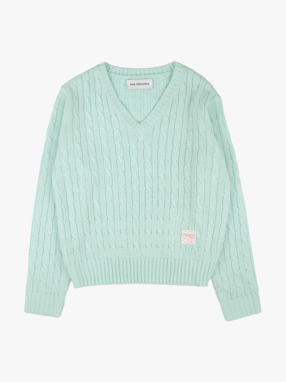Pink Pineapple Classy V-Neck Knit_Mint Mint/Free