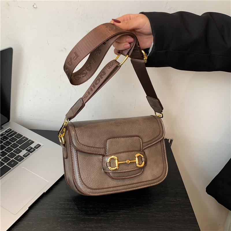 New high-end ribbon contrasting color saddle bag versatile single shoulder diagonal span trendy women's bag